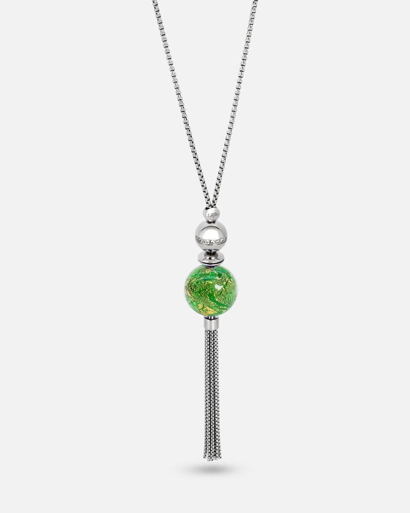 Liliflo_Schmuck modular swiss made_Halskette_verstellbar_natürliche Farbe mit einem Murano Boreal in grün mit Blattgold