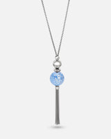 Liliflo_Schmuck modular swiss made_Halskette_verstellbar_Naturfarbe mit einem Murano Zenith in Aquablau mit Blattsilber