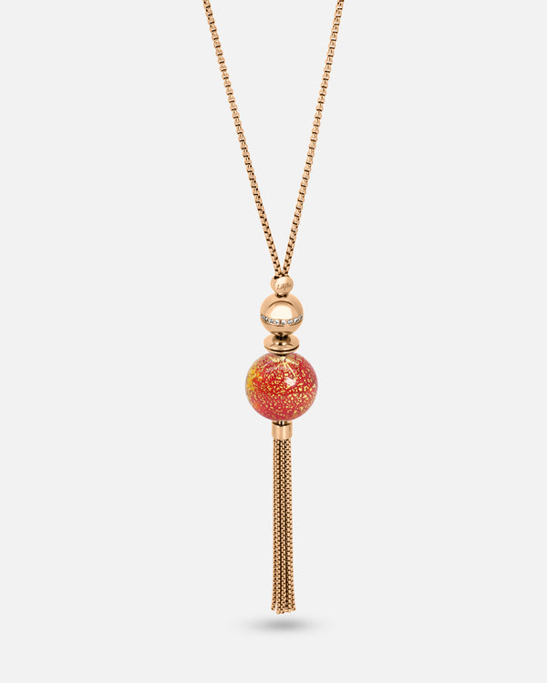Liliflo_Schmuckbausteine swiss made_Halskette_verstellbar_Farbe rosa mit einem Murano Dämmerung rot mit Blattgold