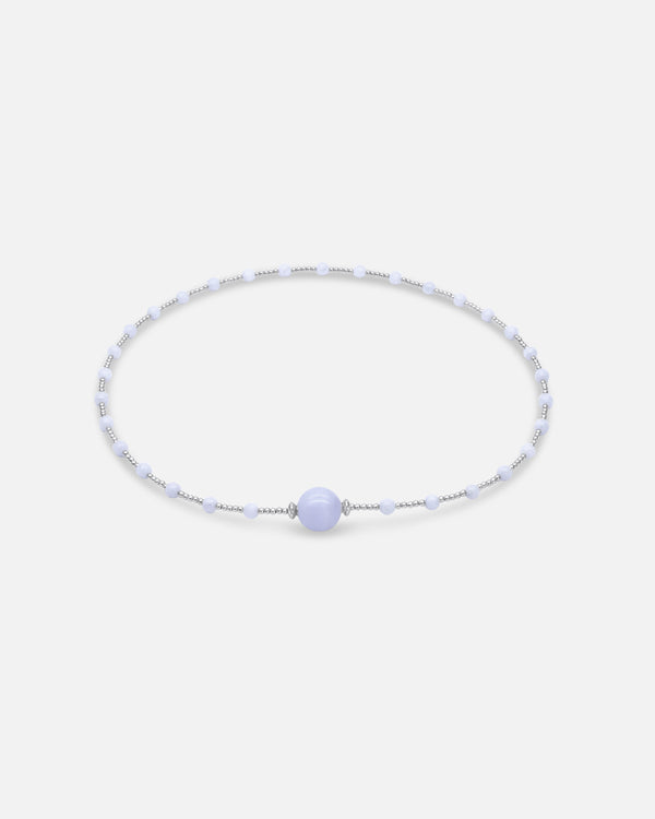 Liliflo - Bijoux modulable Swiss made - Collier femme couleur acier en pierre Calcédoine - fermoir interchangeable Pierre Calcédoine