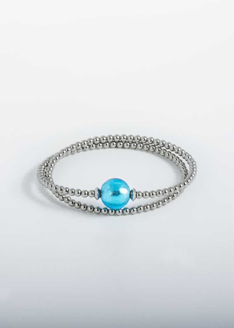 Liliflo, schweizerische austauschbare Schmuckmarke : Armband Tango double tour in Naturfarbe - Murano Aqua Glas