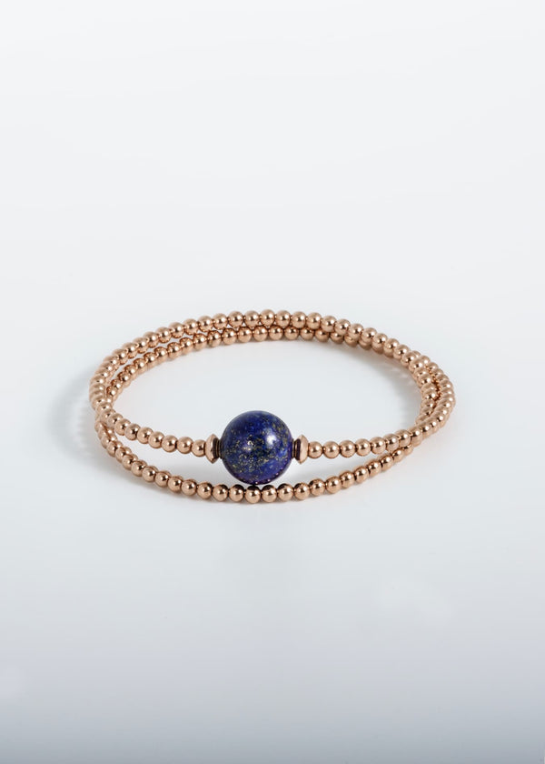 Liliflo, marque de bijoux Suisse : Bracelet Tango Double en couleur or rose - Pierre semi-précieuse Lapis lazuli
