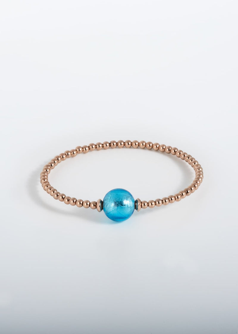 Liliflo, schweizerische Marke für austauschbaren Schmuck: Tango-Armband Einfache Windung in der Farbe Roségold - Murano Aqua Glas