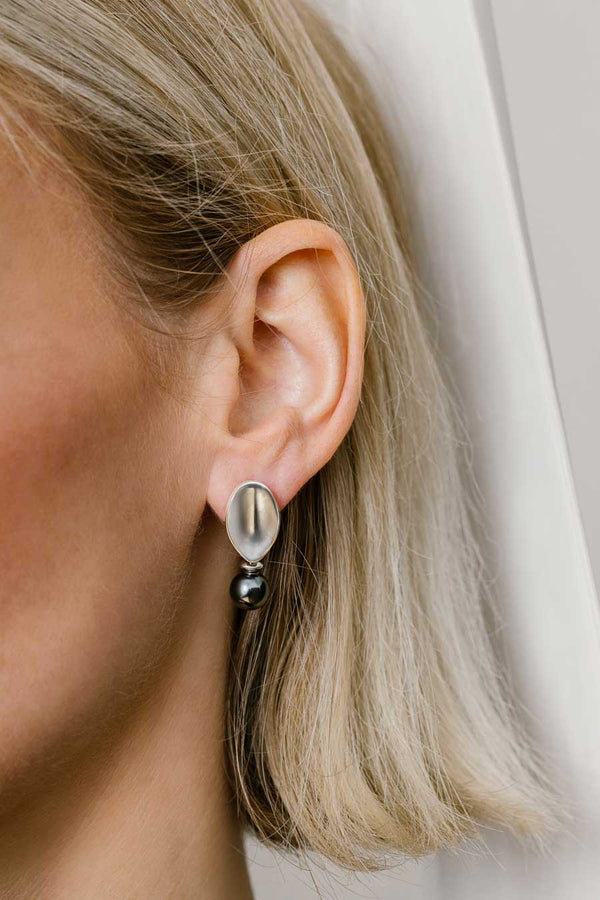 Liliflo_Swiss made Wechselschmuck_Giorgia Ohrringe in Stahlfarbe mit einem Zierverschluss Schmuckstein  Hämatit