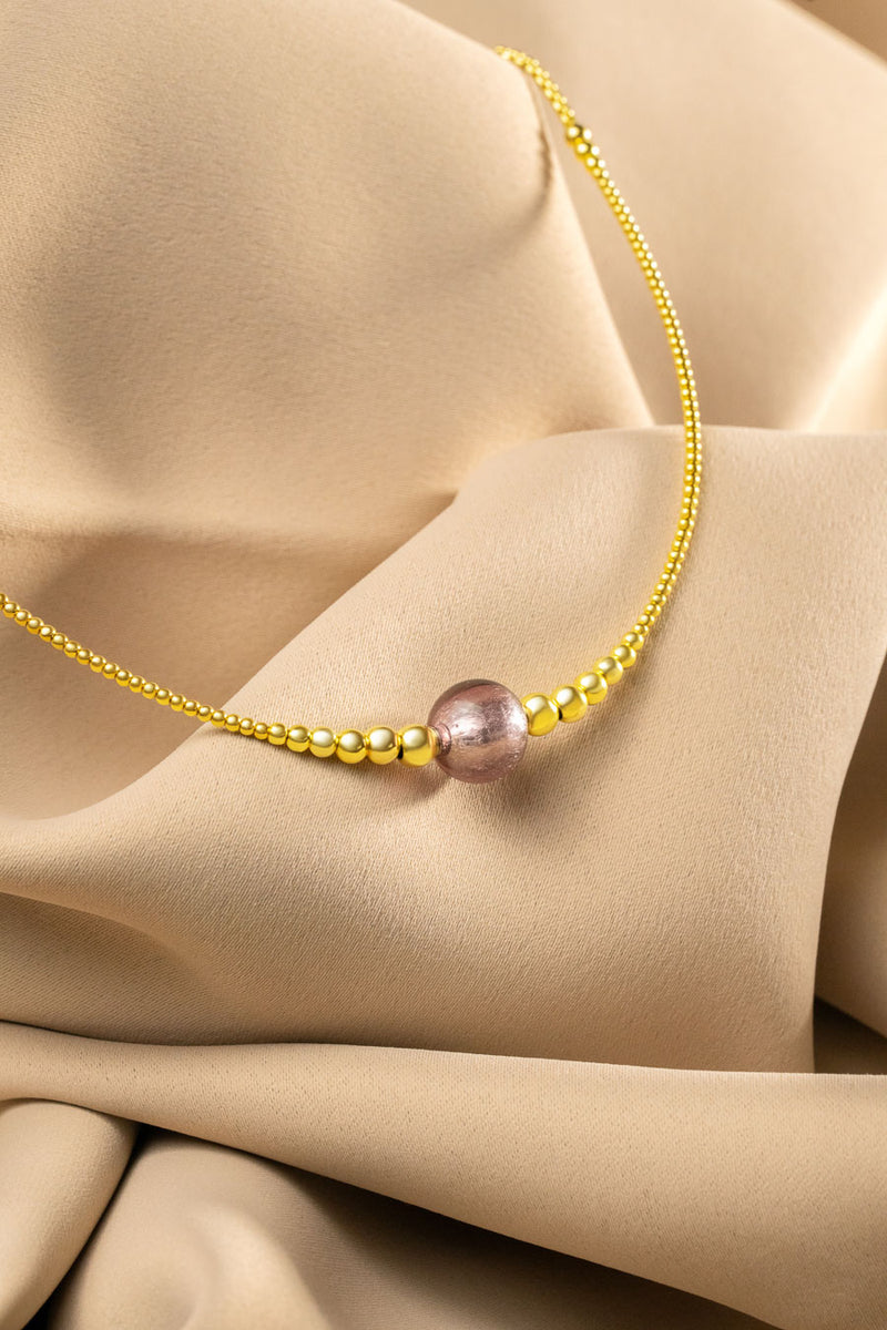 Collier interchangeable Swiss made - Collection Edelweiss Melanie Oesch - Collier couleur acier doré et Lien murano pourpre light