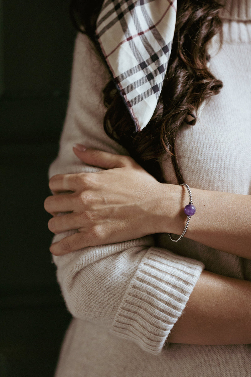 Liliflo, marque de bijoux interchangeable Suisse : Bracelet Tango en couleur naturel - Pierre semi-précieuse Améthyste