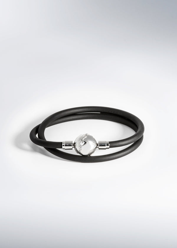 Fyve - marque de bijoux suisse - bracelet pour homme - Bracelet Black Loop double avec le Lien Globe 