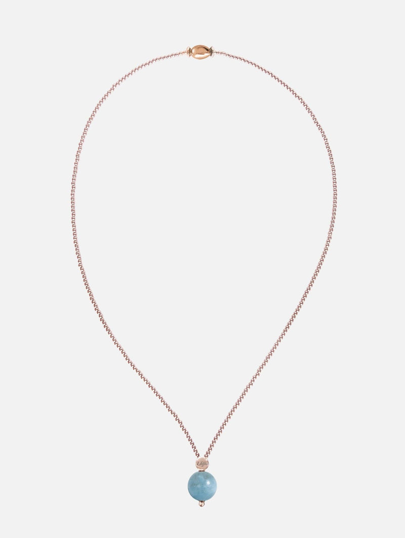 Liliflo_Bijoux interchangeables Swiss made_Collier Milonga en couleur or rose_Pierre semi-précieuse_Aigue marine