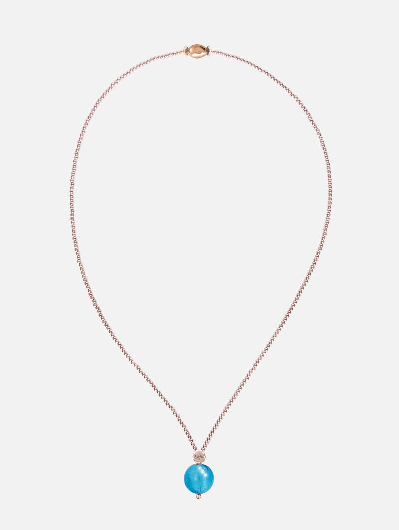 Liliflo_Austauschbarer Schmuck Swiss made_Halskette Milonga in Farbe Roségold_Muranoglas_Aqua
