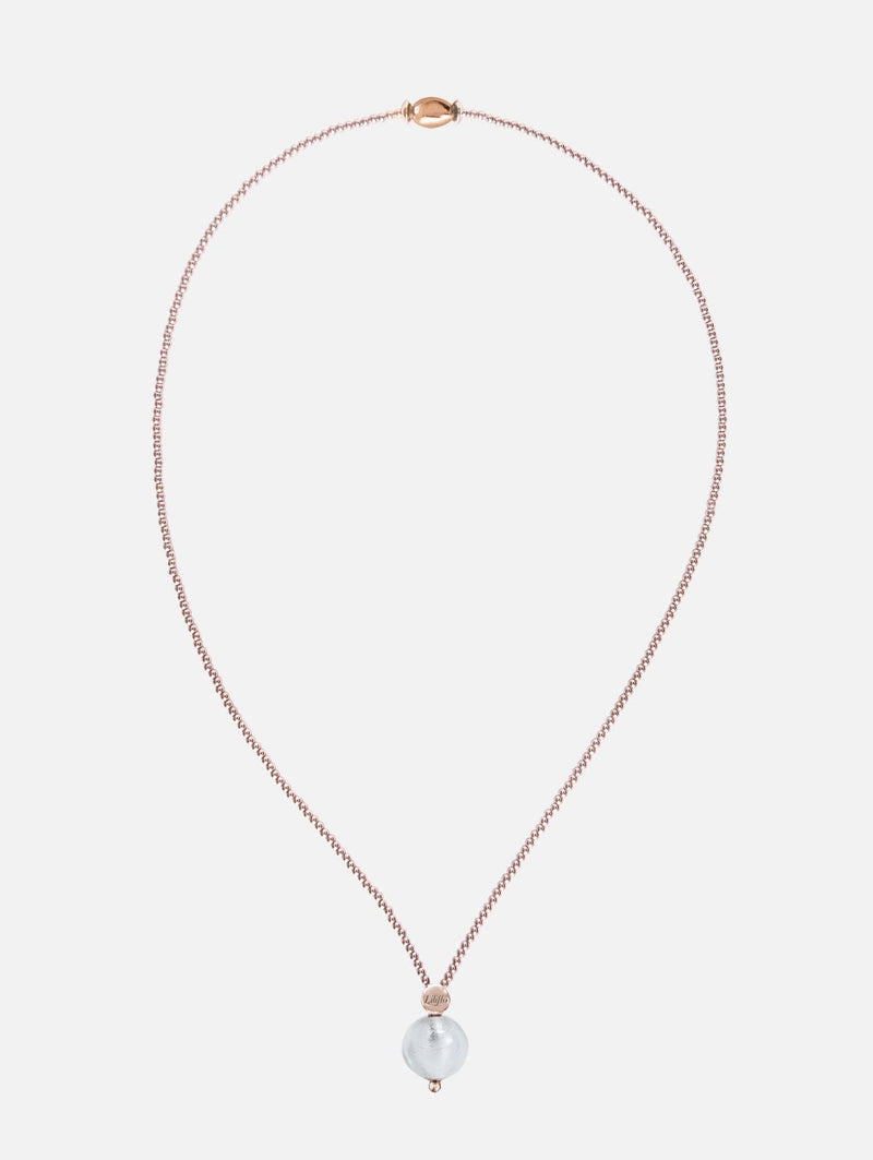 Liliflo_Austauschbarer Schmuck Swiss made_Halskette Milonga in Farbe Roségold_Murano Glas_Kristall