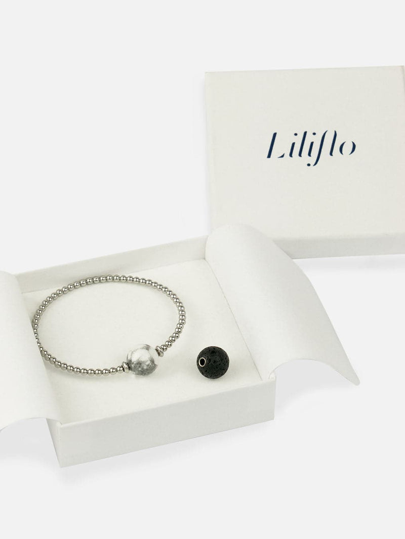 Coffret bracelet modulable Tango en couleur naturel avec des pierres semi-précieuses Howlite et Lave