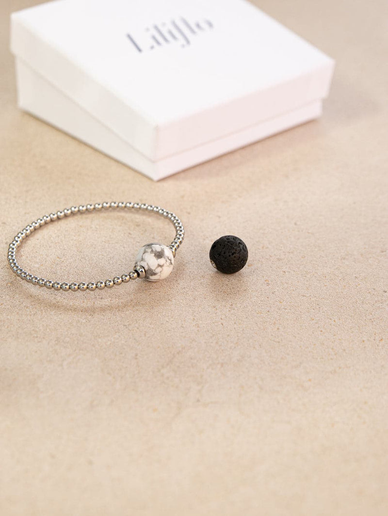 Coffret bracelet modulable Tango en couleur naturel avec des pierres semi-précieuses Howlite et Lave