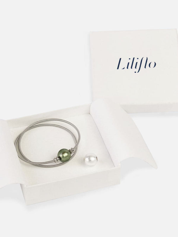 Coffret bracelet modulable Twist Double avec des verres de Murano Cristal et Tahiti