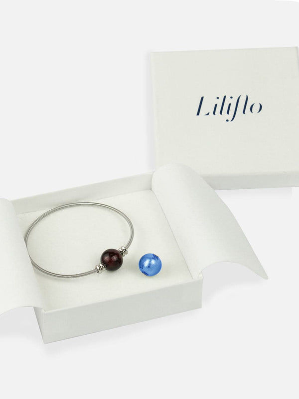 Coffret bracelet modulable Twist avec des verres de Murano Pourpre et Neptune