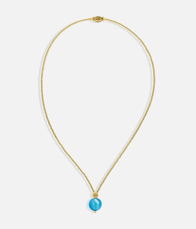 Liliflo_Austauschbare Schmuckstücke Swiss made_Halskette Milonga in Farbe Gelbgold_Murano Glas_Aqua