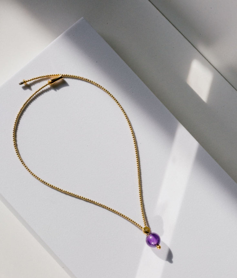 Liliflo_Swiss made Interchangeable Jewellery_Milonga-Halskette in Gelbgoldfarbe_Schmuckstein_Amethyst