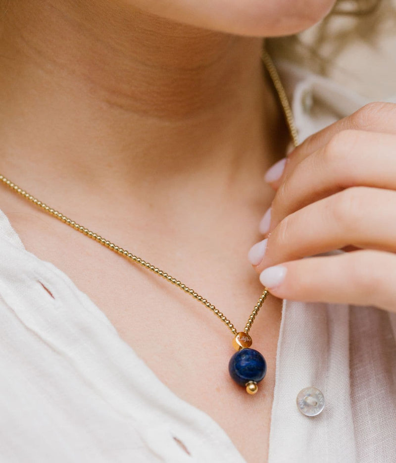 Liliflo_Swiss made Interchangeable Jewellery_Milonga-Halskette in Gelbgoldfarbe_Schmuckstein_Lapis lazuli