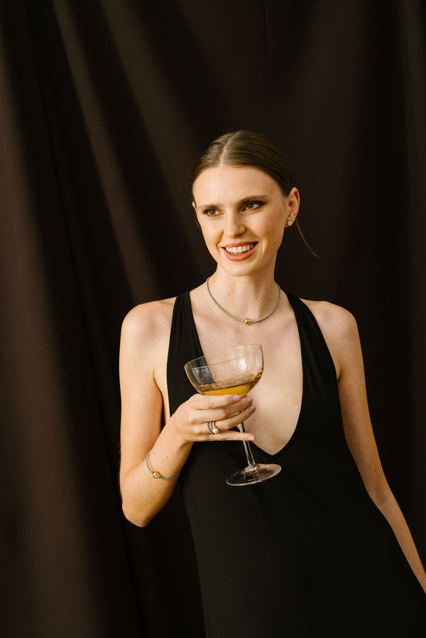 Bijoux modulables Swiss made - Collier pour femme en couleur acier avec un Murano Confetti.