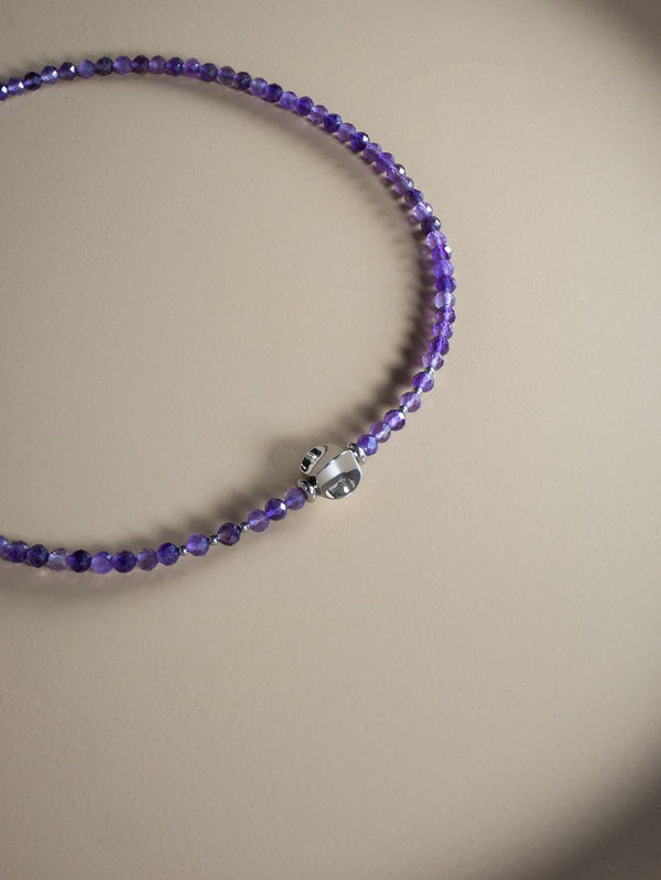 Liliflo - Bijoux Modulables Swiss made - Collier Limbo un tour en pierres semi-précieuses Améthyste et finition couleur naturel