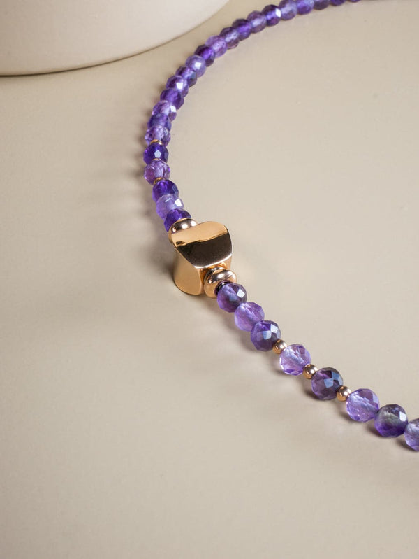 Liliflo - Bijoux Modulables Swiss made - Collier Limbo un tour en pierres semi-précieuses Améthyste et finition couleur or rose
