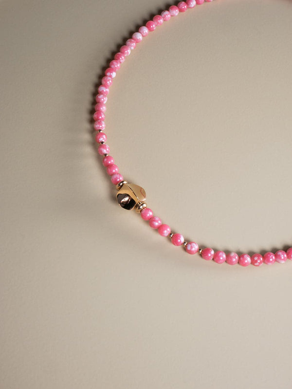 Liliflo - Bijoux Modulables Swiss made - Collier rond Limbo en pierres semi-précieuses rosalite et finition couleur naturel