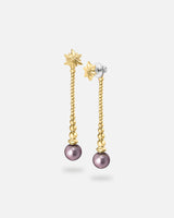 Liliflo - Boucles d'oreilles pendantes interchangeable Swiss made - Collection Edelweiss Melanie Oesch - Pendantes couleur acier doré et Lien interchangeable pourpre light