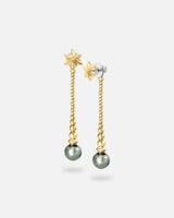 Liliflo - Boucles d'oreilles pendantes interchangeable Swiss made - Collection Edelweiss Melanie Oesch - Pendantes couleur acier doré et Lien interchangeable murano tahiti
