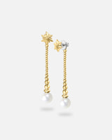 Liliflo - Boucles d'oreilles pendantes interchangeable Swiss made - Collection Edelweiss Melanie Oesch - Pendantes couleur acier doré et Lien interchangeable en perle de culture