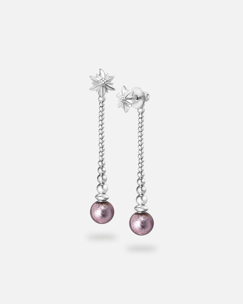 Liliflo - Boucles d'oreilles pendantes interchangeable Swiss made - Collection Edelweiss Melanie Oesch - Pendantes couleur acier et Lien interchangeable pourpre light