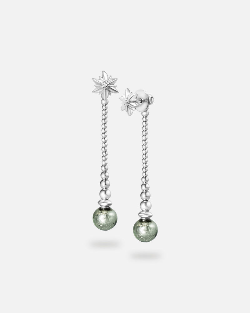 Liliflo - Boucles d'oreilles pendantes interchangeable Swiss made - Collection Edelweiss Melanie Oesch - Pendantes couleur acier et Lien interchangeable murano tahiti