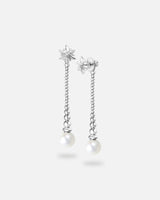 Liliflo - Boucles d'oreilles pendantes interchangeable Swiss made - Collection Edelweiss Melanie Oesch - Pendantes couleur acier et Lien interchangeable en perle de culture