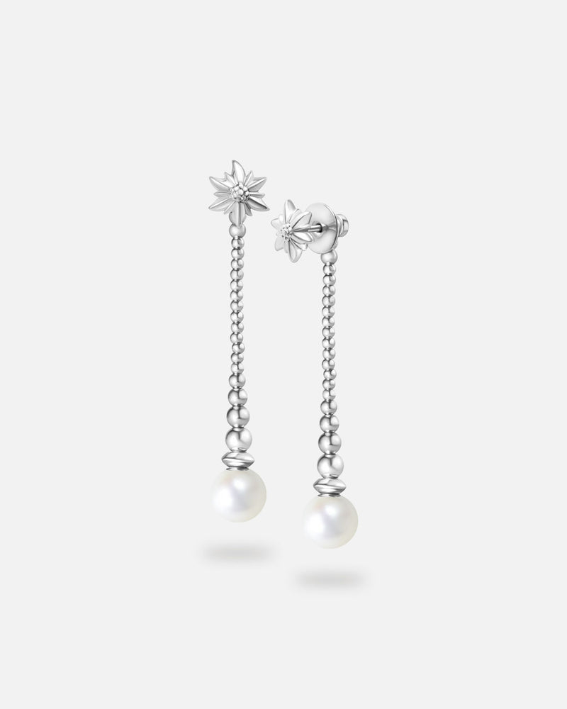 Liliflo - Boucles d'oreilles pendantes interchangeable Swiss made - Collection Edelweiss Melanie Oesch - Pendantes couleur acier et Lien interchangeable en perle de culture