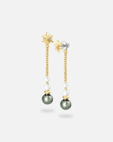 Liliflo - Boucles d'oreilles pendantes interchangeable Swiss made - Collection Edelweiss Melanie Oesch - Pendantes couleur acier doré avec perles de culture et Lien interchangeable murano tahiti