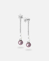 Liliflo - Boucles d'oreilles pendantes interchangeable Swiss made - Collection Edelweiss Melanie Oesch - Pendantes couleur acier avec perles de culture et Lien interchangeable pourpre light
