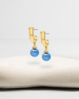 Liliflo_Bijoux interchangeable Swiss made_Boucles d'oreilles Iris en couleur acier doré avec un lien murano neptune
