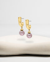 Liliflo_Bijoux interchangeable Swiss made_Boucles d'oreilles Iris en couleur acier doré avec un lien murano pourpre light