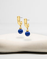 Liliflo_Bijoux interchangeable Swiss made_Boucles d'oreilles Iris en couleur acier doré avec un lien pierre semi-précieuse lapis lazuli