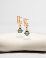 Liliflo_Bijoux interchangeable Swiss made_Boucles d'oreilles Iris en couleur acier rosé avec un lien murano tahiti