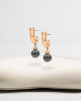 Liliflo_Bijoux interchangeable Swiss made_Boucles d'oreilles Iris en couleur acier rosé avec un lien pierre semi-précieuse hématite