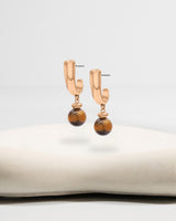 Liliflo_Bijoux interchangeable Swiss made_Boucles d'oreilles Iris en couleur acier rosé avec un lien pierre semi-précieuse oeil de tigre