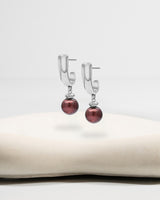 Liliflo_Bijoux interchangeable Swiss made_Boucles d'oreilles Iris en couleur acier avec un lien murano pourpre