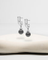 Liliflo_Bijoux interchangeable Swiss made_Boucles d'oreilles Iris en couleur acier avec un lien pierre semi-précieuse hématite
