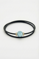 Bracelet Noir Absolu - Diamants - Lien Aigue-marine