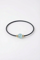 Bracelet Noir Absolu - Diamants - Lien Aigue-marine