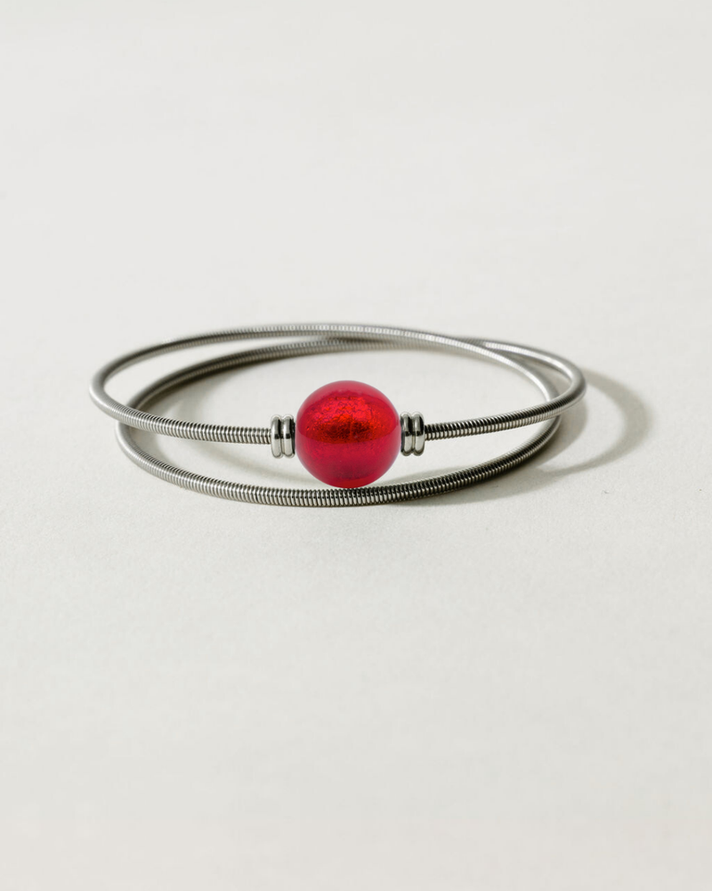 Liliflo_Bijoux femme interchangeable Swiss made_Bracelet double tour femme en spiral avec Murano Rouge