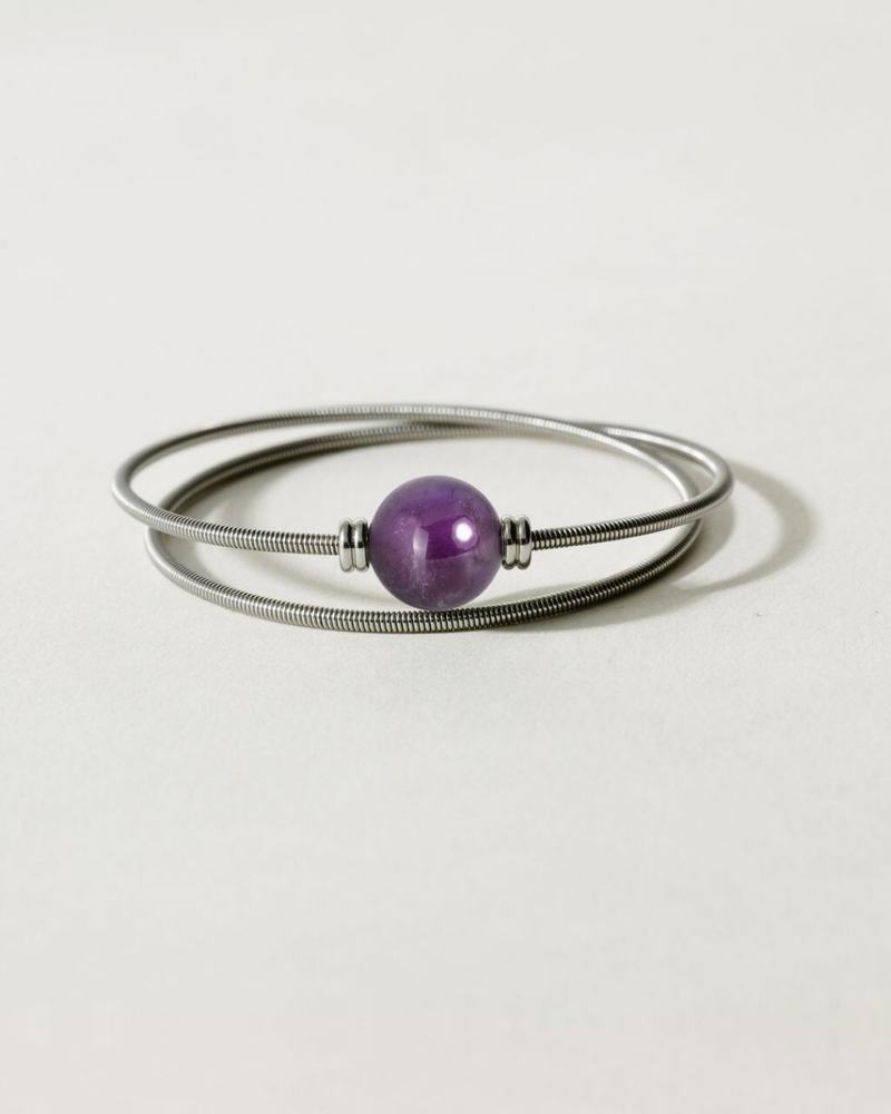Liliflo_Bijoux femme interchangeable Swiss made_Bracelet double tour femme en spiral avec une pierre semi-précieuse Améthyste