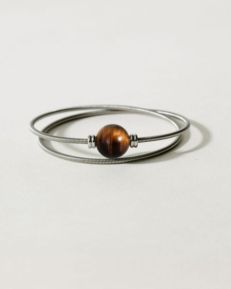 Liliflo_Bijoux femme interchangeable Swiss made_Bracelet double tour femme en spiral avec une pierre semi-précieuse Oeil de tigre