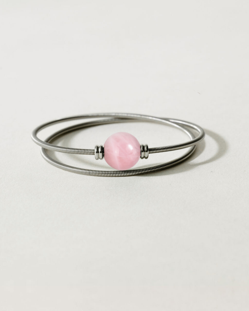 Liliflo_Bijoux femme interchangeable Swiss made_Bracelet double tour femme en spiral avec une pierre semi-précieuse Quartz rose