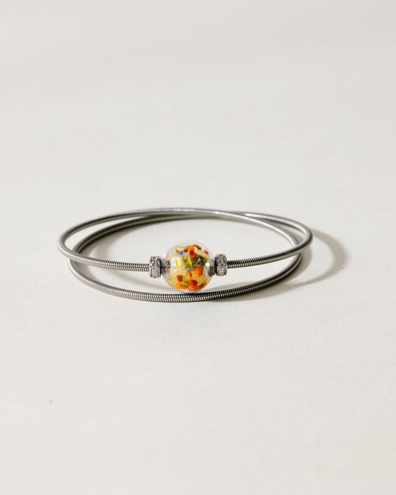 Liliflo_Bijoux femme interchangeable Swiss made_Bracelet diamant double tour femme en spiral avec murano Confetti