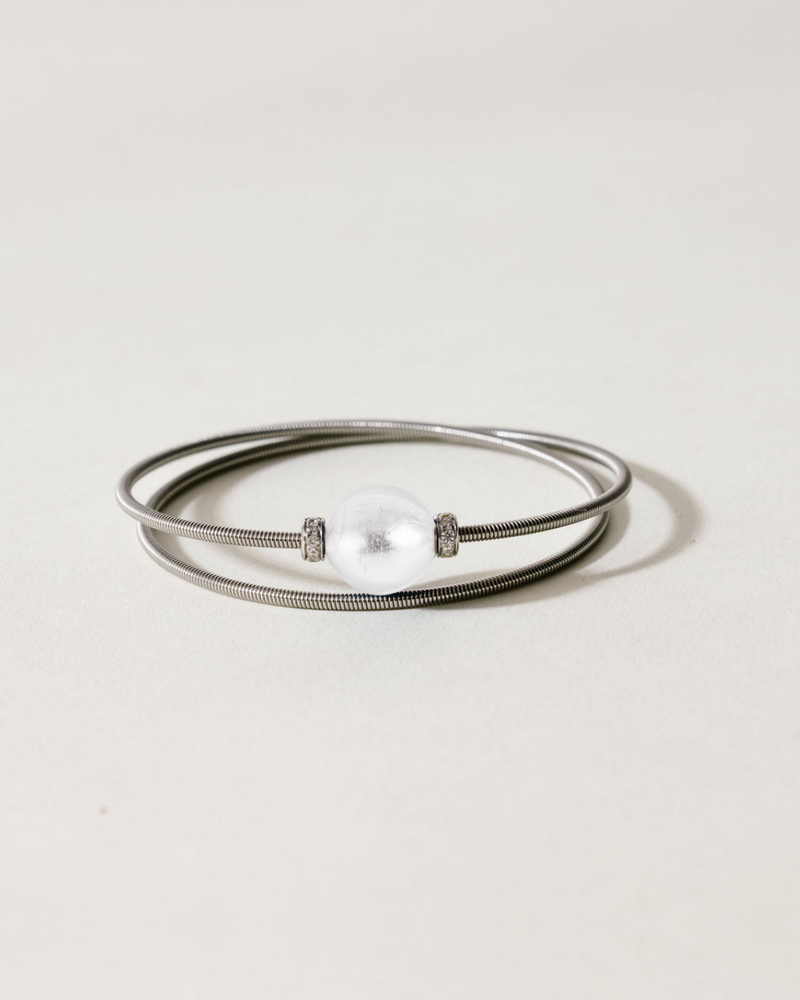 Liliflo_Bijoux femme interchangeable Swiss made_Bracelet diamant double tour femme en spiral avec Murano Cristal